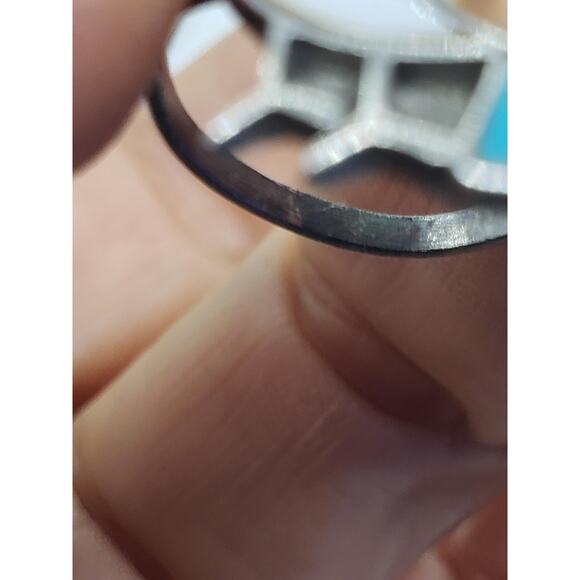 Vintage Southwestern Owl Inlay Ring Silver Turquoise MOP Shell Size 4 Native - Picture 12 of 12